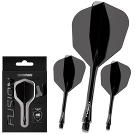 WINMAU Darts Fusion Integrated Flight & Shaft System - No.6 Shape & Design - Black Colour, Short Length