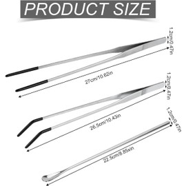 3Pcs Stainless Steel Reptile Feeding Long Tongs Tweezers with Rubber Tip Bearded Dragon Aquarium Straight and Curved Long Tweezer Terrarium Feeder Tool for Tank
