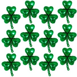 Set of 12 St. Patrick's Day 19 inch Green Shamrock Foil Balloons Decor St. Patricks Day House Yard