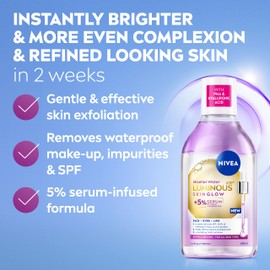 NIVEA LUMINOUS630 Skin Glow Serum Infused Micellar Water (400ml), Makeup Remover For Waterproof Makeup, Serum-Infused Face Cleanser For Glowing Skin, Exfoliates And Evens Complexion