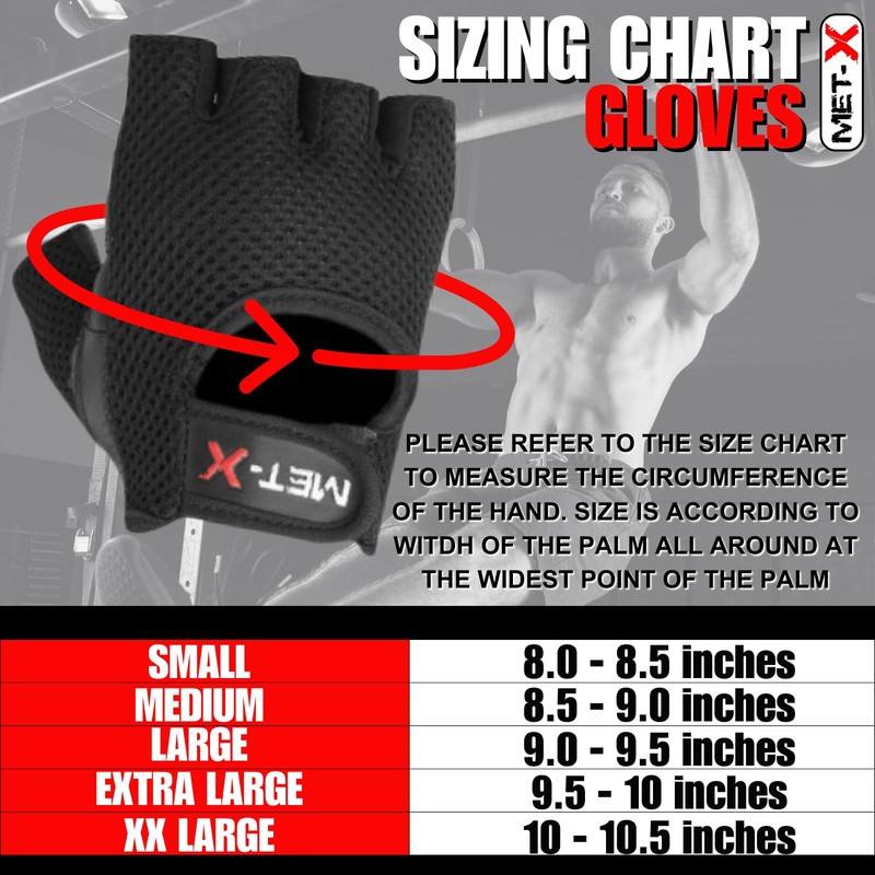 Met-X Suede Leather Microfibre Fabric Gym Training Gloves Extra Large,