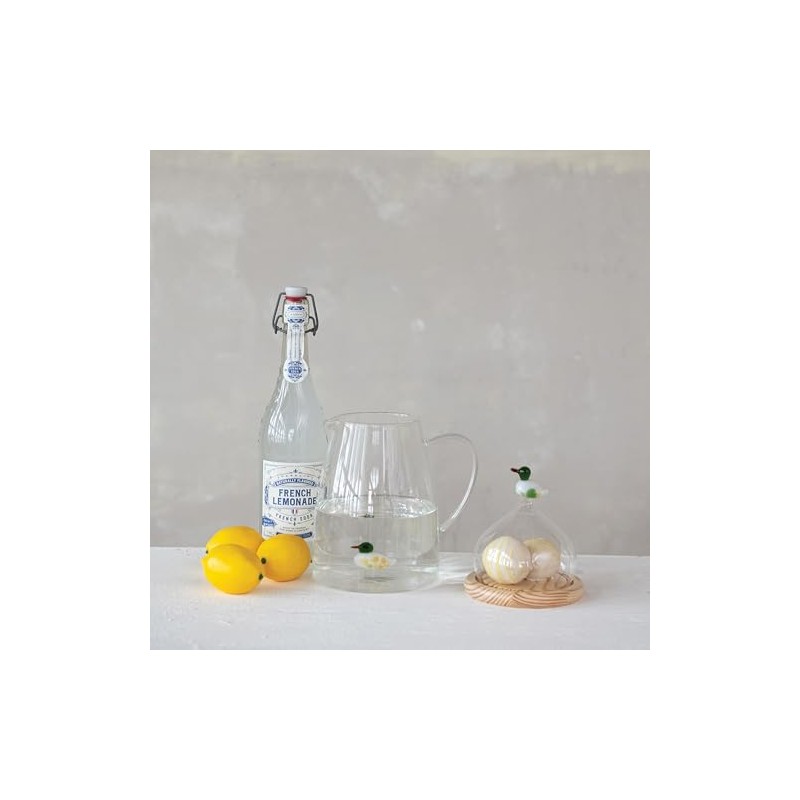 Creative Co-Op Glass Cloche with Wood Base and Duck Topper,
