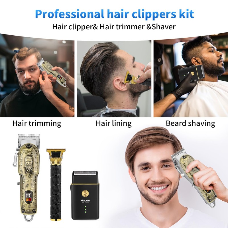 HIENA PRO Barber Clipper Set & Trimmer Kit for Men,
