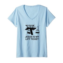 Womens Christian Skier Jesus Is My Lift Ticket V-Neck T-Shirt