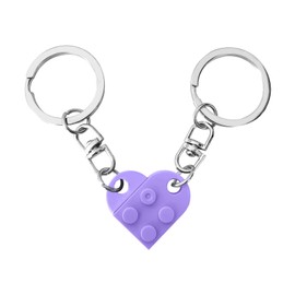 FORUBUS Heart Brick Keychain for Couple, Matching Assembled Heart Shape Brick Charm Keyring for Women Men Jewelry-purple
