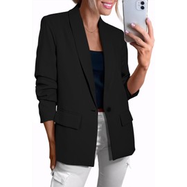 Happy Sailed Womens Blazer Long Sleeve Business Lightweight Open Front Cardigan Jacket Office Work Suits Black Large
