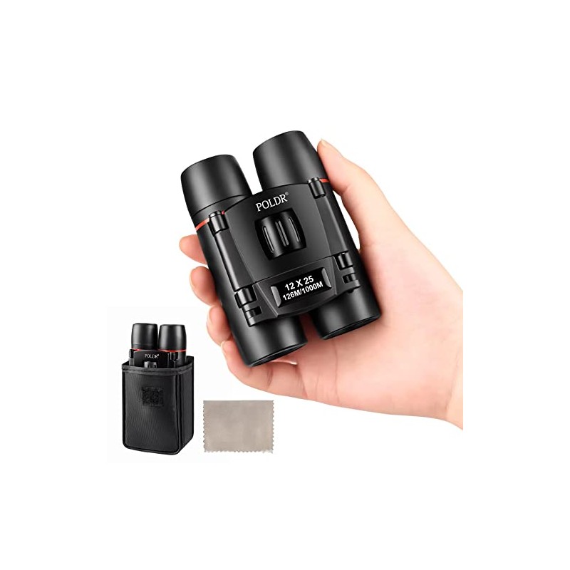 POLDR 12X25 Small Binoculars with Clear Vision, Pocket Binoculars Compact