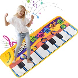 Alfombra musical para niños, juguete de aprendizaje temprano alfombra de piano para niños, piano electrónico plegable de 13 teclas 5 sonidos de animales 5 modos, regalo para niños y niñas 72 x 28 cm