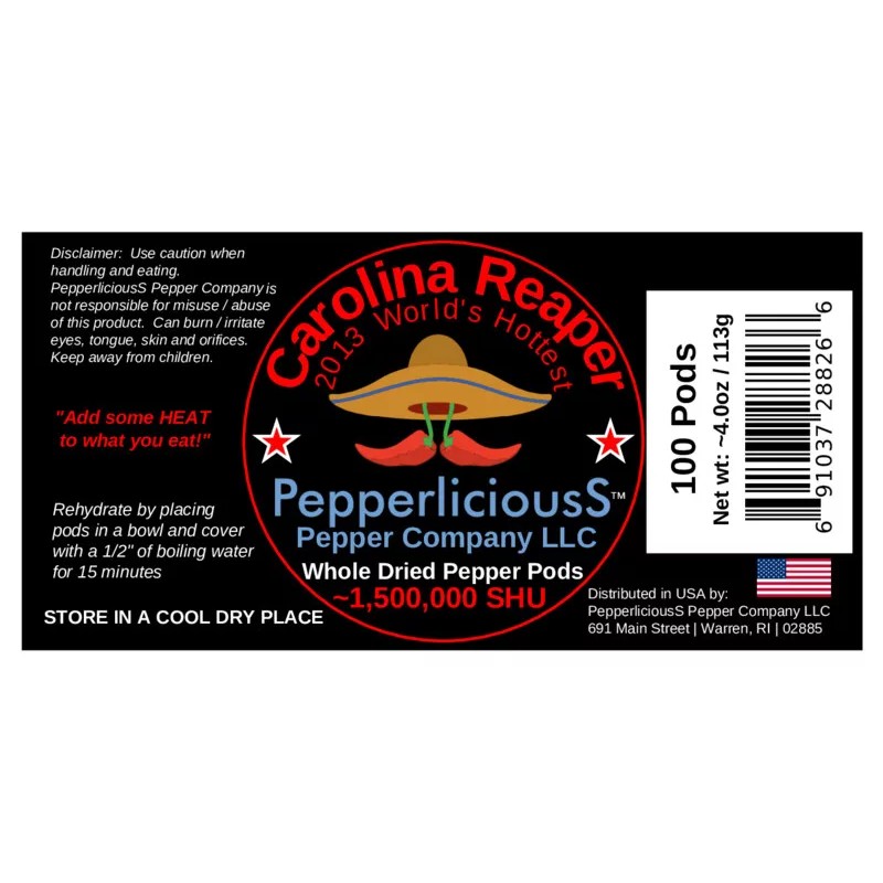 PepperliciousS Pepper Company 100 DRIED CAROLINA REAPER Pods - WORLDS