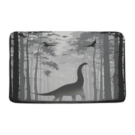 Sunhe Dinosaur Bath Mat Set Black Gray Misty Forest Dino Silhouette Wildlife Rustic Nature Scenery Memory Foam Home Office Door Bathroom Decor Mat,17.8"x29.5"