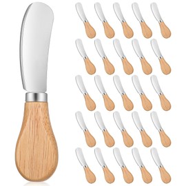 25Pcs Cheese Spreader Knives Set - 4.8 Inch Stainless Steel Butter Spreader Knives with Wooden Handle, Bulk Small Cheese Knife Spreaders for Charcuterie Board, Sandwich, Appetizers Spreading Utensi