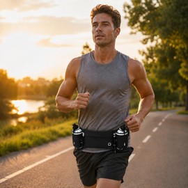 Running Waist Pack with 2 Water Bottles – Dual Pocket Belt for Phone, Marathon, Trail Running & Fitness