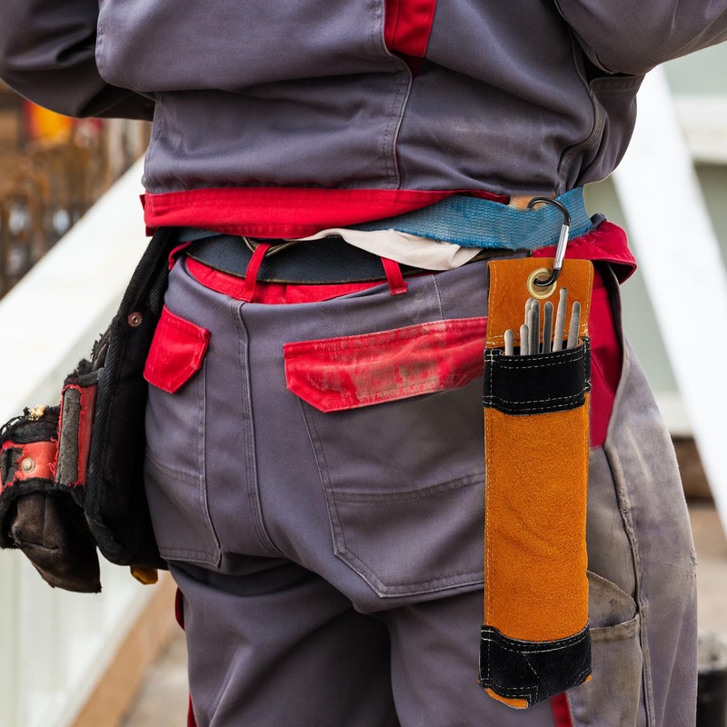 sourcing map Welding Rod Holder Thickened Leather Pouch 9x35cm with