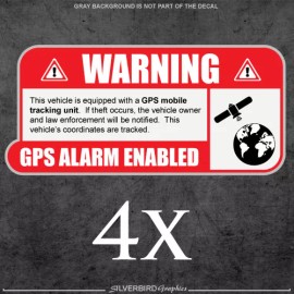 Silverbird Graphics GPS tracking sticker decal vehicle anti theft security window alarm warning 4pk