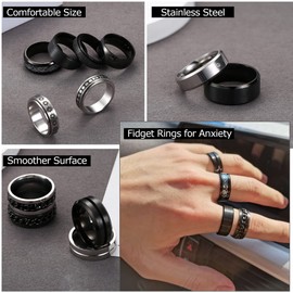 IRONBOX 16Pcs Stainless Steel Band Rings for Men & Women - Fidget Spinner Chain Rings for Anxiety, Weddings & Promises