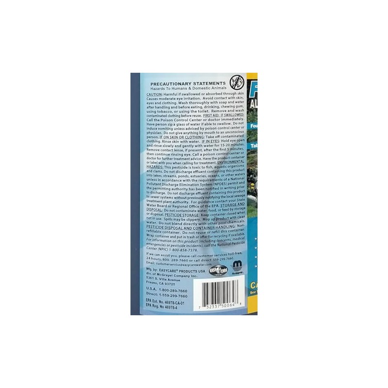 EasyCare FounTec 50064 Algaecide and Clarifier, 64 oz. Bottle, No