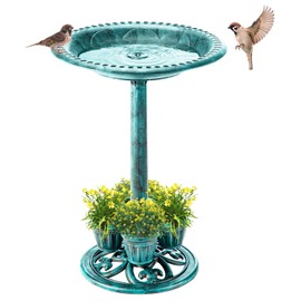 Demeyad Bird Bath for Outside with 4 Removable Flower Planters 28in Polyresin Lightweight Vintage Birdbath Stake Standing Bowl and Water Feeder Yard Gardan Decor Green