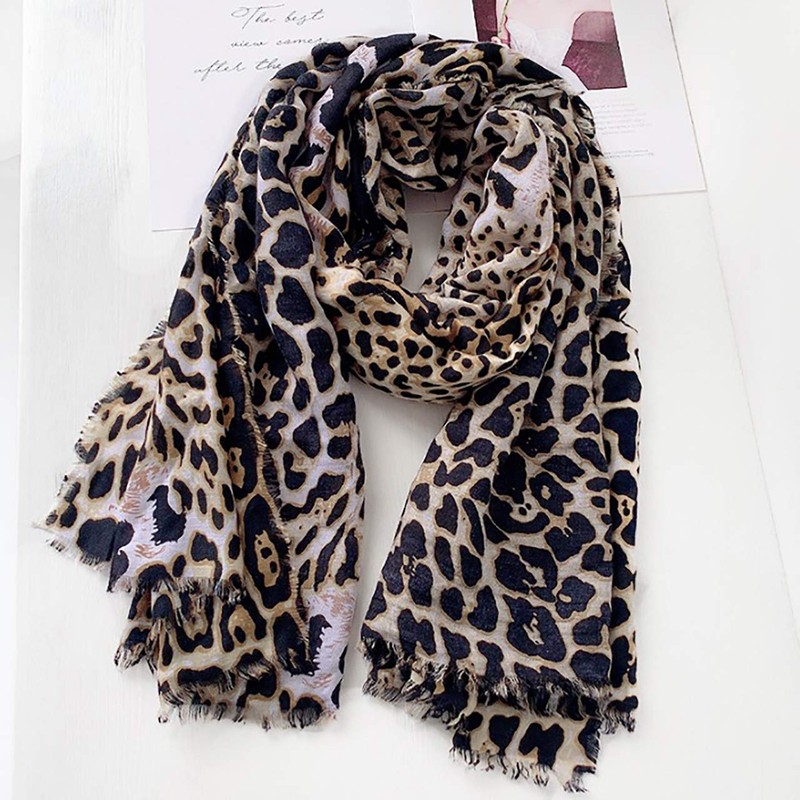 WHITE FANG MA022 Women's Scarf, Large, Leopard Pattern, Animal, Stylish,