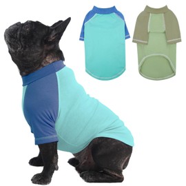 2 Pack Dog Raglan-Sleeve Shirts, Bluegreen, Large Size Pet Tshirt for Medium Dogs Male, Wide & Comfortable Summer Pet Apparel Fashion, Machine Washable, Protection Against Heat Loss, Large