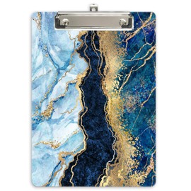 Hnogri Plastic Clipboard A4, Fashion Design A4 Letter Size Clipboards & Forms Holders for Office Supplies Lawyers,School Students and Kids, Low Profile Clip Cute Clipboard Folder, Blue Gold