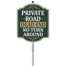 Private Road Dead End No Turn Around Sign 10" x 12" with 35" Long Metal Stakes Private Driveway Sign Private Drive Sign Outdoor Use Yard Aluminum Private Property Sign