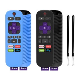 2Pcs Upgraded Protective Cover for TCL Roku TV Steaming Stick 3600R Remote, WQNIDE Silicone Case Anti/Drop/Slip/Scratch/Dust,Universal Sleeve for RCAL7R/3921/3800/3810 (Black+Glow Blue)
