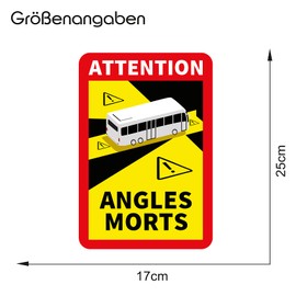 Finest Folia Attention Angles Morts Aufkleber je 25x17cm fr Fahrzeuge Pflicht ab 3,5 t in Frankreich Warnung Toter Winkel Sticker selbstklebend uv best?ndig wetterfest R144 (Bus, 6 Stck)