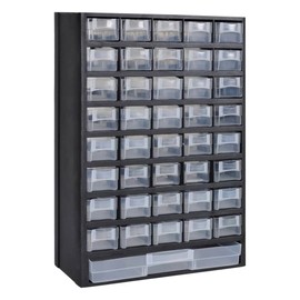 vidaXL 41-Drawer Plastic Storage Cabinet Tool Box - Transparent Black Wall-Mountable Organizer for Machine Components/Accessories/DIY Materials