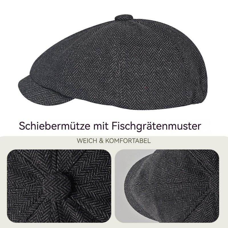 HIQIU Beret Cap Men's Flat Cap Gatsby Newsboy Cap, Herringbone