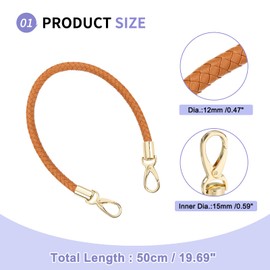 SUIKIHUM 2 Pack Braided Purse Straps, (50cm/19.69" Replacement Purse Strap) PU Leather Handbags Handles with Golden Spring Buckle for Clutch, (Yellow Brown)