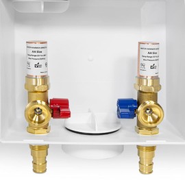 EFIELD Washing Machine Outlet Box, 1/2" Pex-A F1960 Expansion Connection x 3/4" MHT Connection, with Copper Water Hammer Arrestor, Center Drain with Brass 1/4 Turn Valves Installed,(WM013)
