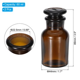 PATIKIL Reagent Media Bottle, 2 Pcs 60ml Glass Wide Mouth Reagent Media Storage Bottle with Glass Ground Stopper for Lab Water Reagent Liquids, Chemistry, Science, Vase, Perfume, Amber
