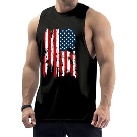 InleaderStyle Men's Workout Tank Tops Sleeveless Gym Muscle Tee Graphic American Flag Shirt - Black-M