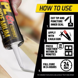 Loctite PL Premium Fast Grab Polyurethane Construction Adhesive, 10 fl oz Cartridge, 12 Pack