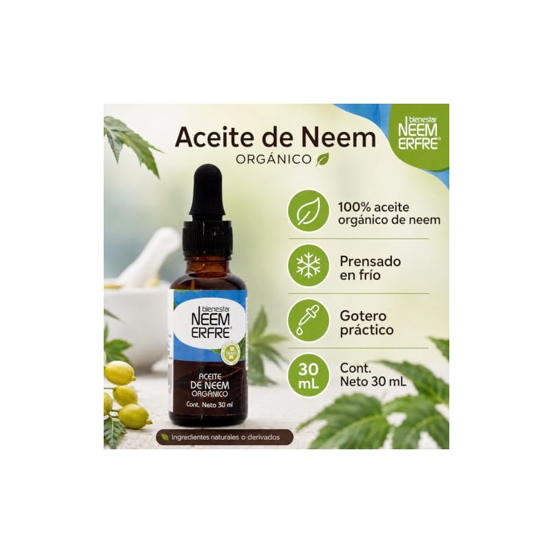 Aceite de NEEM Orgánico 100% puro sin diluir - Azadiractina