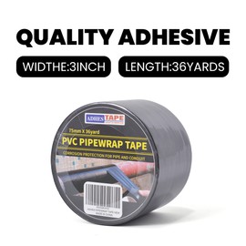ADHES Corrosion Protection Pipe Tape, PVC Weatherproof Wrap Duct Tape for Drain Pipe, Metal & Electrical Piping, Outdoor, Underground Pipe, 3 Inch X 36 Yds, Black