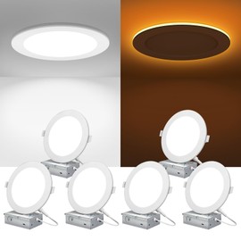 ZYC Canless LED Recessed Lighting 6 Inch 6 Pack 5CCT Ultra-Thin Recessed Downlight Lights with Night Light Mode, 12W 1100LM Dimmable Retrofit Wafer Recessed Ceiling Light, 1800K to 5000K ETL&FCC