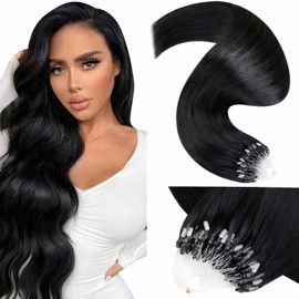 LaaVoo Microlink Hair Extensions Human Hair 18 Inch Black Micro Beads Hair Extensions Jet Black Micro Loop Hair Extensions Real Human Hair 50s 50g