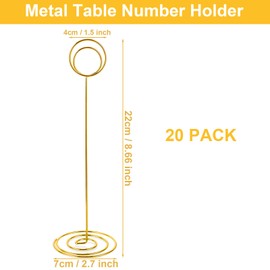LDXDRU 20 Pack Metal Table Number Holder, 22cm Wedding Golden Place Card Stand, Tall Menu Wire Photo Holder for Party Graduation Reception Restaurant Home Office