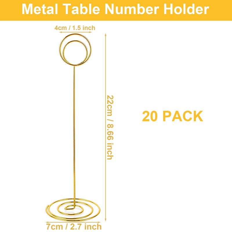LDXDRU 20 Pack Metal Table Number Holder, 22cm Wedding Golden