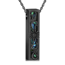 AIWENXI Sunflower Cremation Jewelry Vertical Bar Urns Necklaces for Ashes Stainless Steel Baoyu Stone Keepskaes Memorial Ash Pendant Necklaces Jewelry for Men Women Gifts