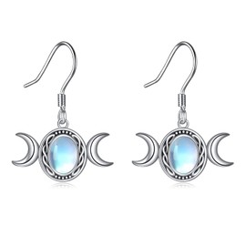 YFN Triple Moon Goddess Moonstone Earring Sterling Silver Celtic Earrings Wiccan Witchy Jewelry for Women