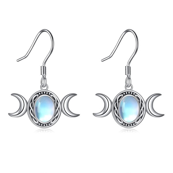 YFN Triple Moon Goddess Moonstone Earring Sterling Silver Celtic Earrings