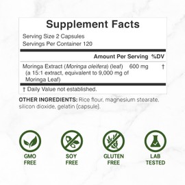 Moringa Capsules 9,000mg Herbal Equivalent, 240 Capsules – 4 Month Supply – Maximum Potency Pure Moringa Leaf Extract – Complete Green Superfood Supplement for Energy, Skin & Immune Health Support