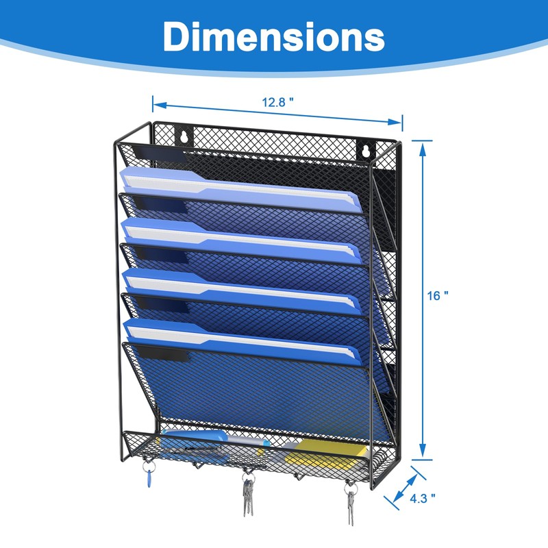 OUTWOLF Magnetic File Holder, 6-Tier Magnetic Wall Hanging File Organizer,