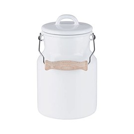 Riess, 0457-033 Grandma's Milk Jug 1.5 Litres Classic White Height 19.2 cm Diameter 13 cm with Enamel Lid and Wooden Handle White