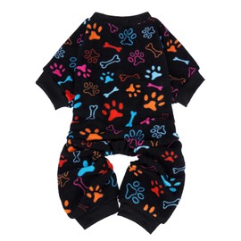 SCENEREAL Fleece Dog Pajamas for Small Medium Large Dogs, Warm Soft Puppy Jumpsuit, Adorable Bones Paw Print Pet Sweaters Clothes, Doggy Pjs Cat Coat for Boy Girl