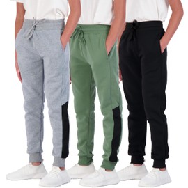 3 Pack: Boys Girls Youth Teen Active Athletic Basic Soft Kids Sports Fleece Jogger Soccer Track Gym Running Slim Pajama Sweatpants Casual Athletic Pantalones Winter Pockets-Set 10,M(10-12)
