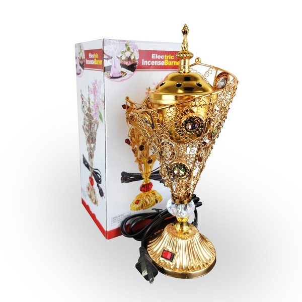 YASMEEN Gold Electric Incense Burner with Crystals - Unique Coned