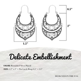 Bohemian Boho Filigree Hoop Earrings for Women – Intricate & Delicate Cutout Design Details – Tribal Floral Gypsy Lightweight Geometric Metallic Statement Earrings, Zinc, n / a,